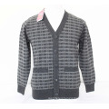 Yak Wool/Cashmere V Neck Cardigan with 2 Patch Long Sleeve Sweater/Garment/Knitwear/Clothes